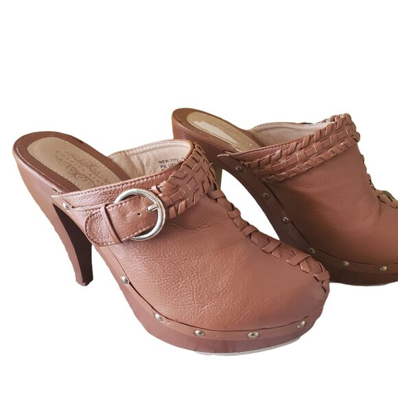 Charles Tan Leather Albert Platform Clogs sz 8.5 - Picture 1 of 8